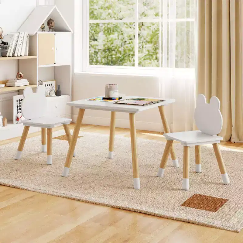 Costway Kids Table & Chairs Set Children Multi-Activity Desk & Frog-Shaped Chair Set w/Wooden Legs