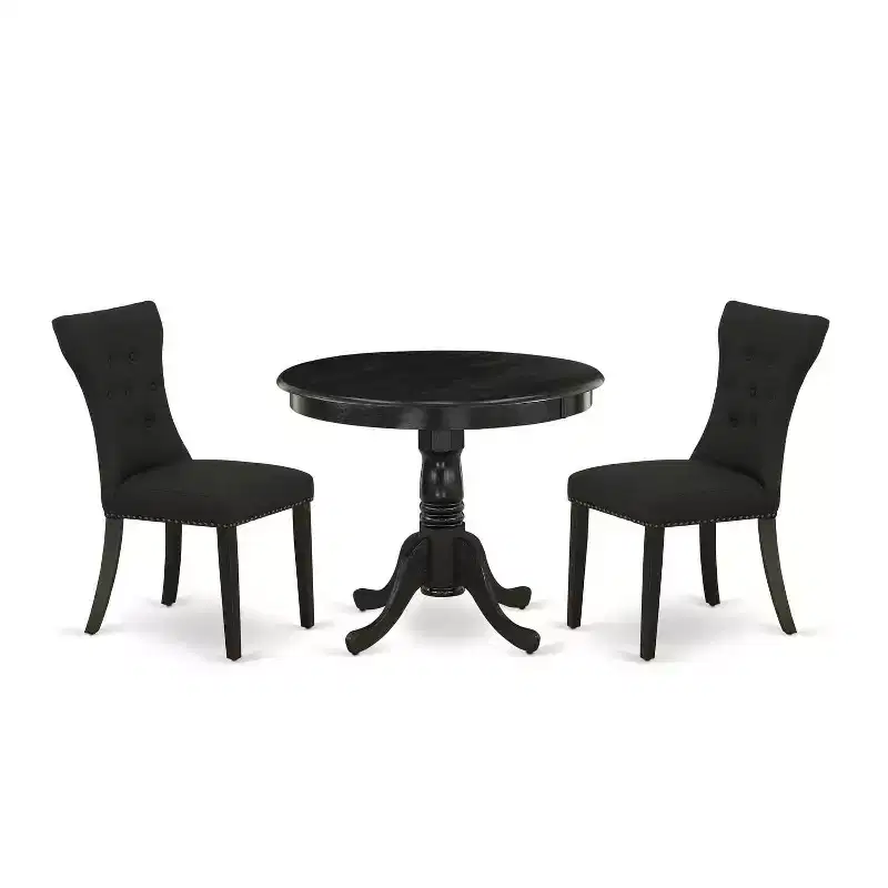 HomeStock 3-Pc Wirebrushed Black Solid Wood Top - Round Dining Room Set - Seats 4