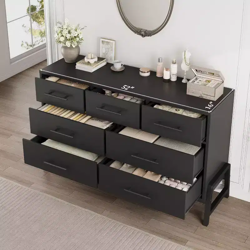 7-Drawer Dresser, 52 Wide Wood Storage Chest with Deep Drawers for Bedroom, Living Room or Entryway, Robot Vacuum Friendly