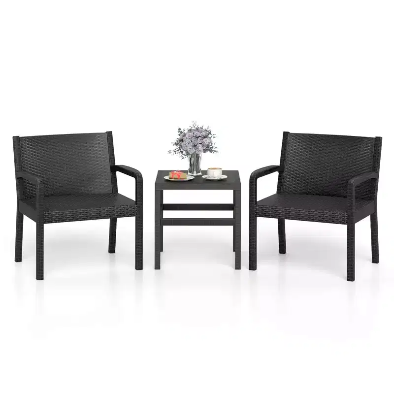 Costway 3 Piece Patio Furniture Set with 2 Modern Rattan Armchair & 25 Squire Side Table Black/Gray