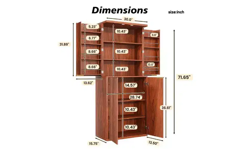 Fluted Tall Pantry Cabinet with 6 Shelves, Anti-Fall Device & Wave-Textured Panels, 72