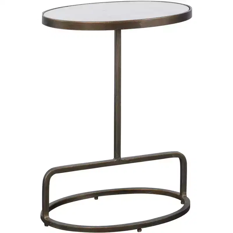 Uttermost Glam Luxury Iron Oval Accent Table 18 x 12 Antique Gold Honed White Marble Tabletop for Living Room Bedroom Entryway