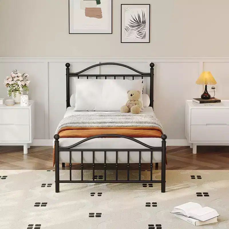 Acekool Adult Metal Platform Bed Frame Vintage Circular Headboard Footboard Noise Reducing Black