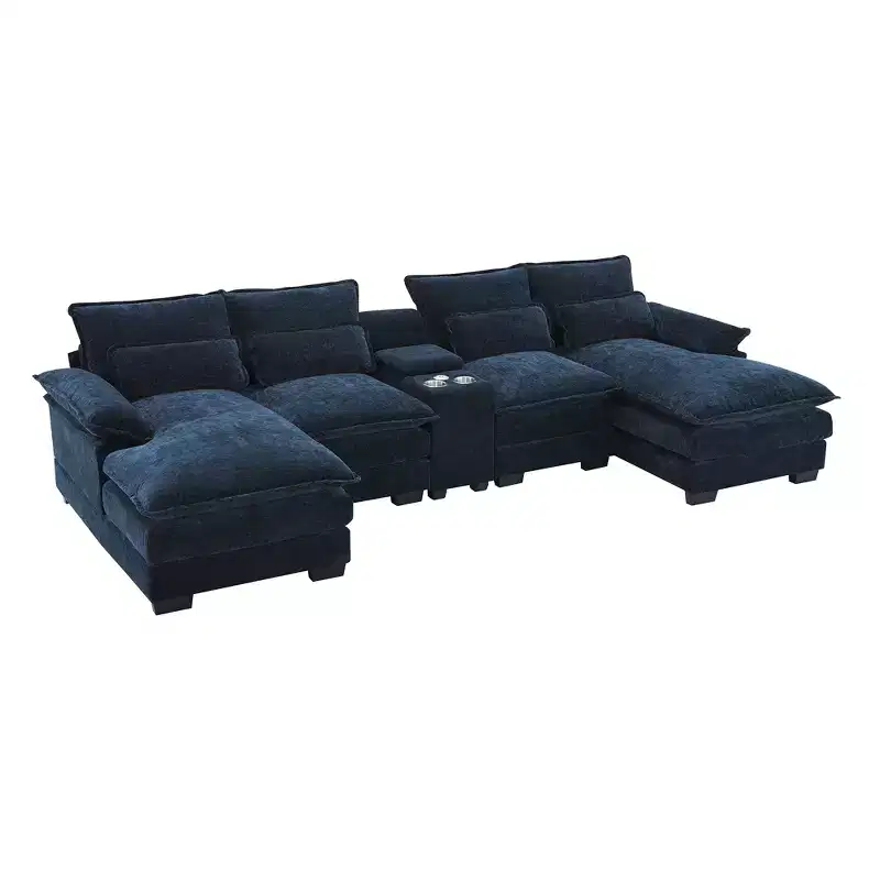 Whisen Modern Design Chenille U-shaped Sectional Sofa with Cup Holders and USB Charger