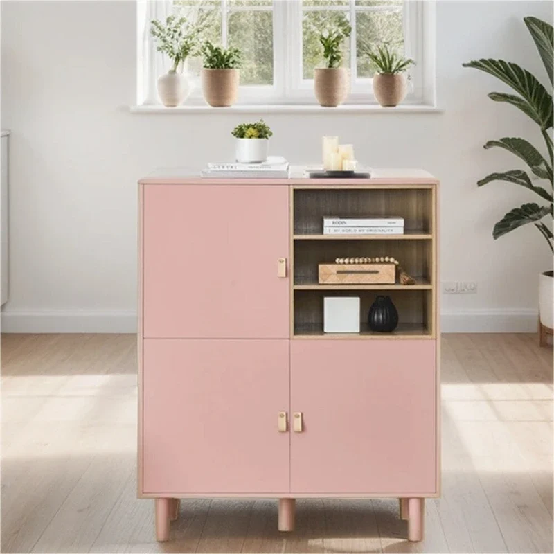 Modern Wood Sideboard Cabinet with Round Legs and Shelf