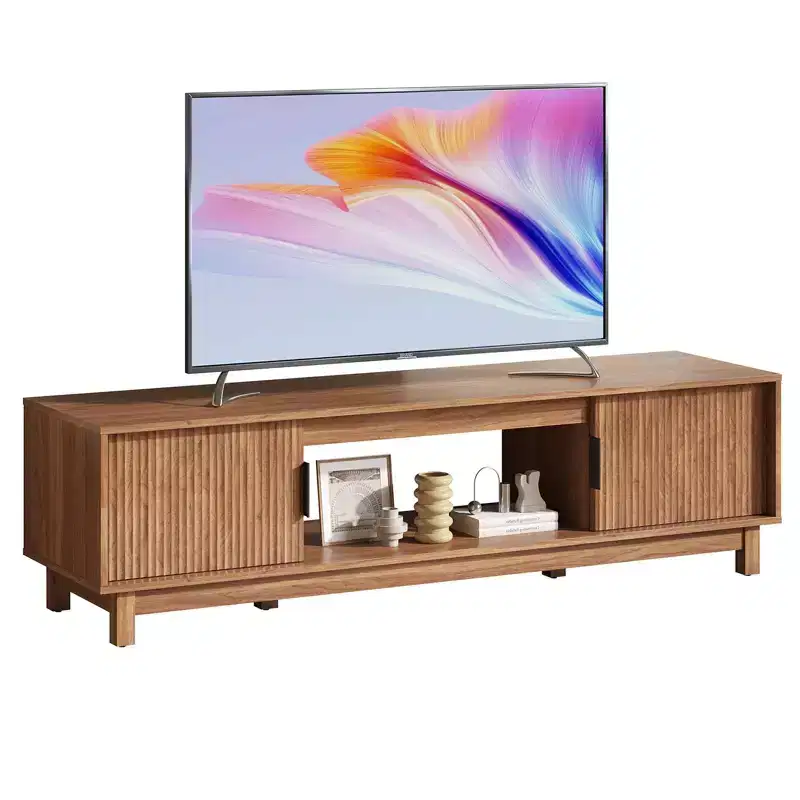 JIONJOY Mid-Century Modern TV Stand - Wood Entertainment Center with Storage & Cable Management for TVs up to 75 Inch