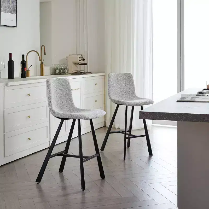 Okak Modern Set of 2 Bar Stools Kitchen Island Chairs with Ergonomic Curved Backrest & Footrest,Faux Leather Counter Stools
