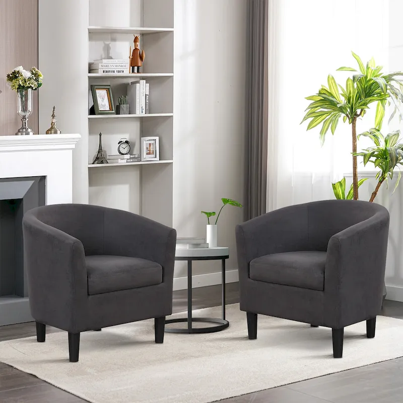 Classic Barrel Accent Chair Upholstered in Soft Polyester Fabric Footrest included