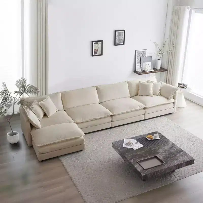 Modular Sectional Sofa for Living Room U Shaped Couch 5 Seater Convertible Sectional Couch with 1 Ottoman Beige Chenille