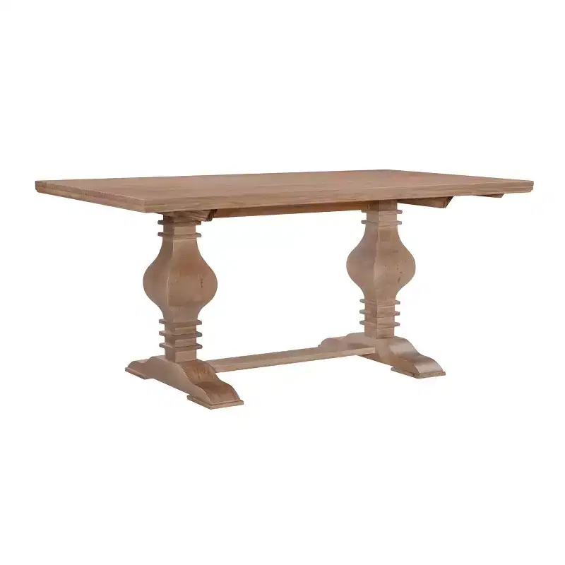 Solid Pine Dining Table - Double Pedestal, Rustic Honey, Seats 4