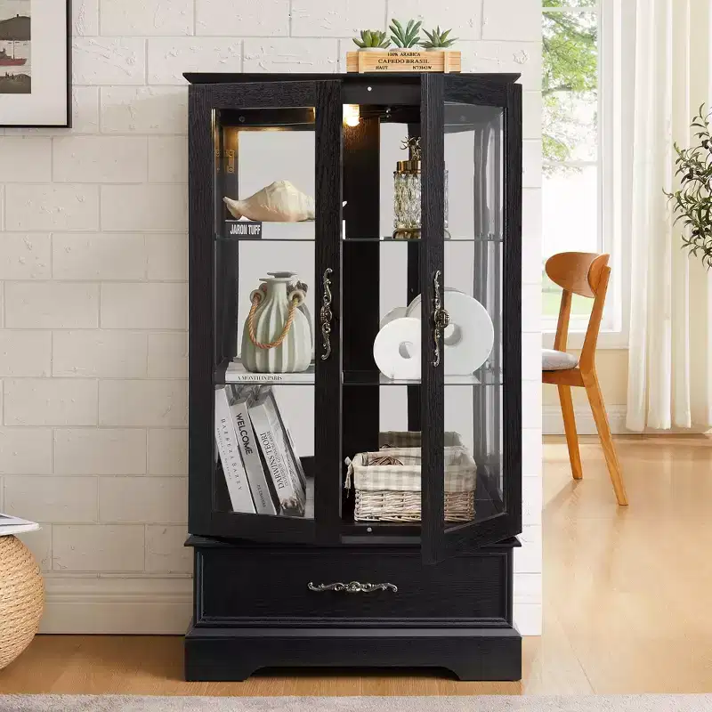 CLIHOME Lighted Glass Curio Display Cabinet Kitchen Storage Cabinet, China Cabinet With Adjustable Shelves