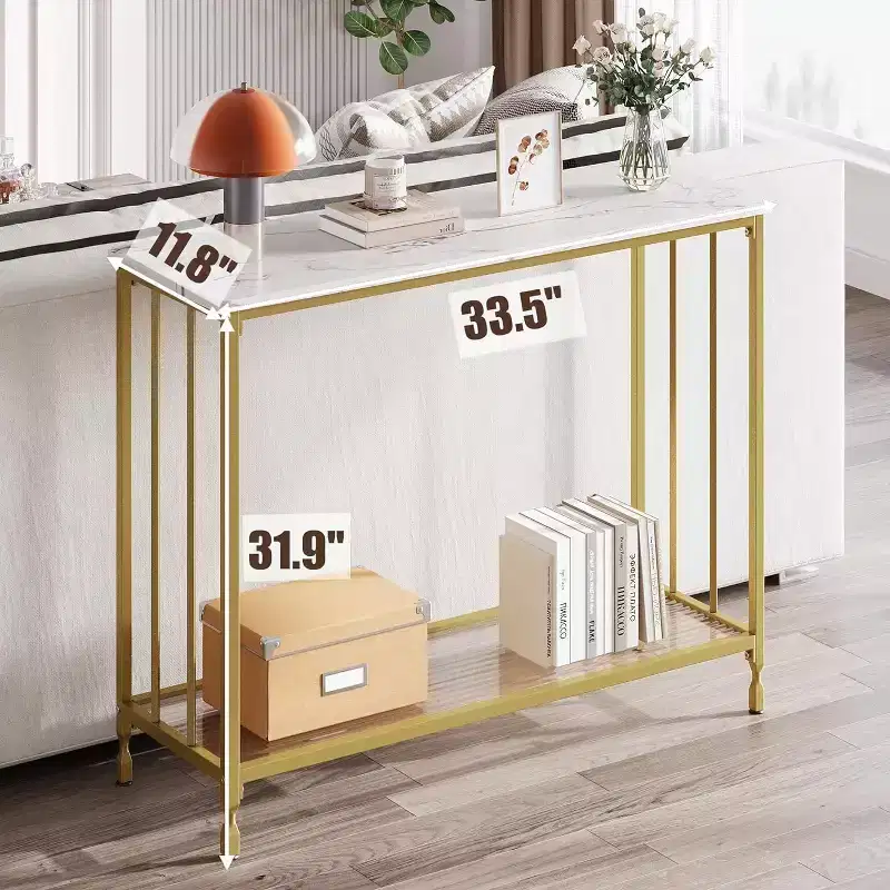 Console Table, Tempered Glass Sofa Table with Glass Shelf and Metal Frame, Narrow Couch Modern Entryway Table, Metal Frame, for Living Room, Hallway