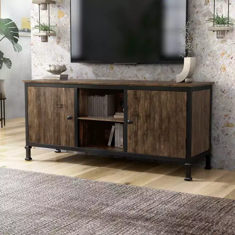 24/7 Shop At Home Kelson Multi Storage TV Stand for TVs up to 65": Metal Legs, Cable Management, Fixed Shelves