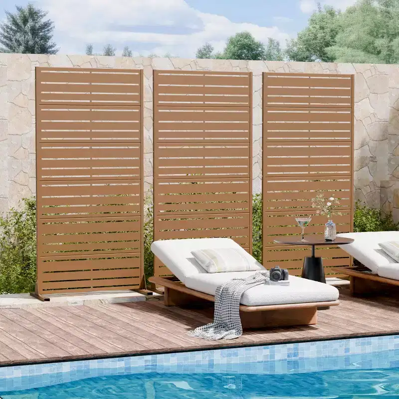 Louvered Room Divider, Double-Sided Privacy Screen, Brown Steel, 72