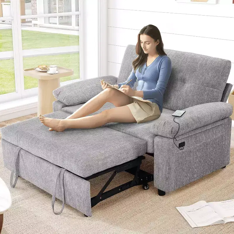 Dyonery 3-in-1 Convertible Sofa Bed, Pull Out Sleeper Sofa with USB Charging Station & Adjustable Backrest