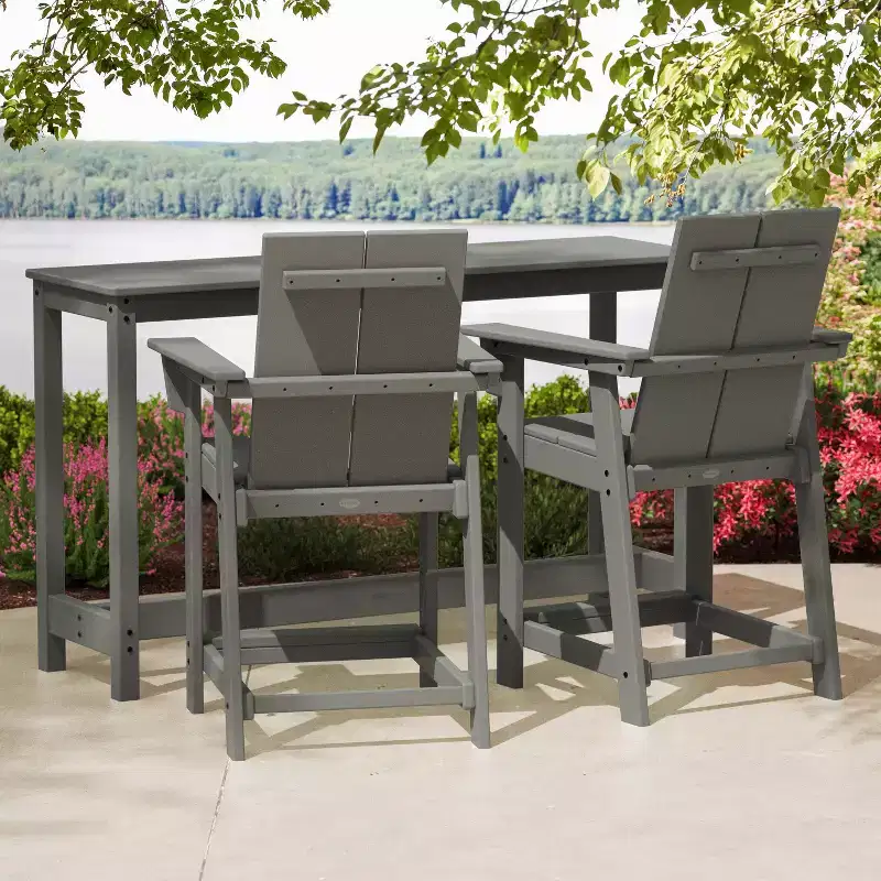 POLYWOOD Moore 3pc Balcony Counter Patio Seating Set Slate Gray