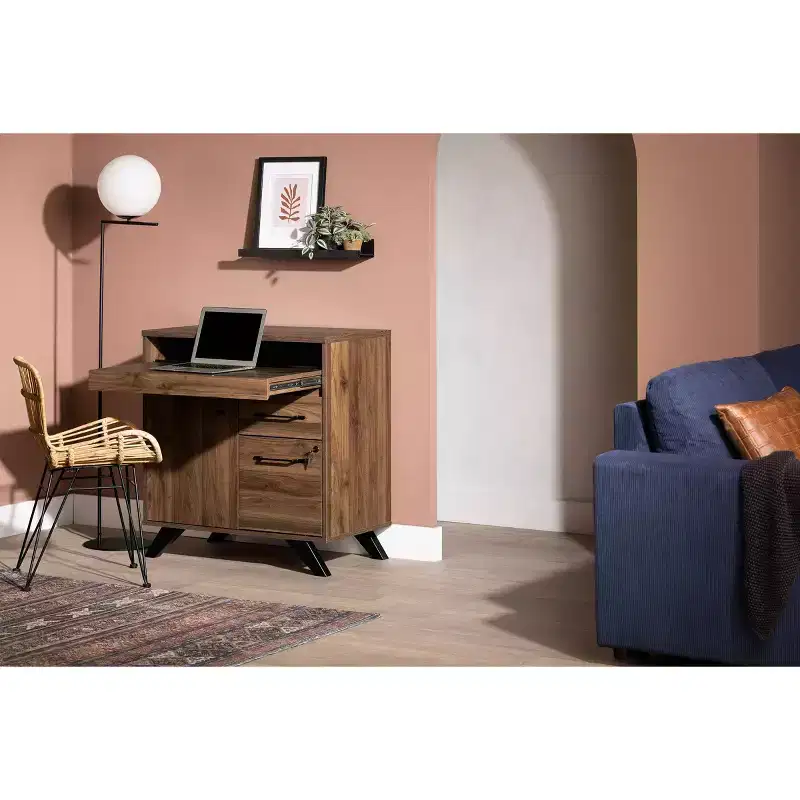 Multi-Function Secretary Desk - Natural Walnut, Sliding Leaf, File Drawer