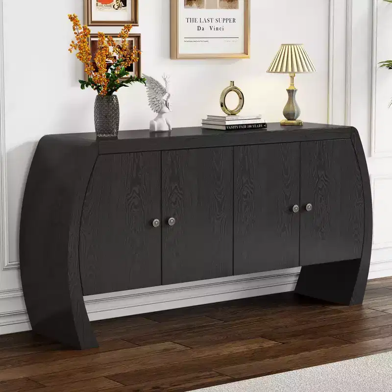 Storage Cabinets, Floor Sideboard with 4 Doors, Buffet Cabinet with Curved Legs, Accent Buffet Sideboard for Living Room