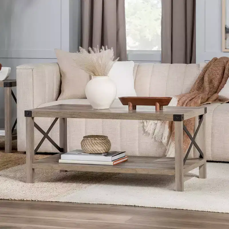 Farmhouse Metal-X Coffee Table with Lower Shelf