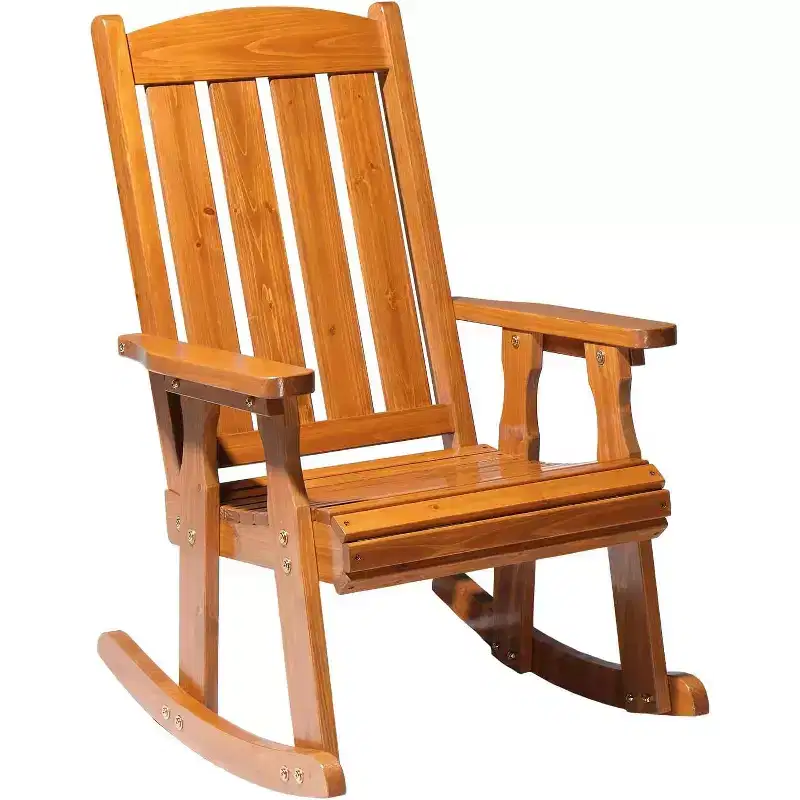 VINGLI Heavy Duty 600 LBS Outdoor Wooden Rocking Chair with Higher Backrest,Patio Rocking Chair with Ergonomic Design, Teak