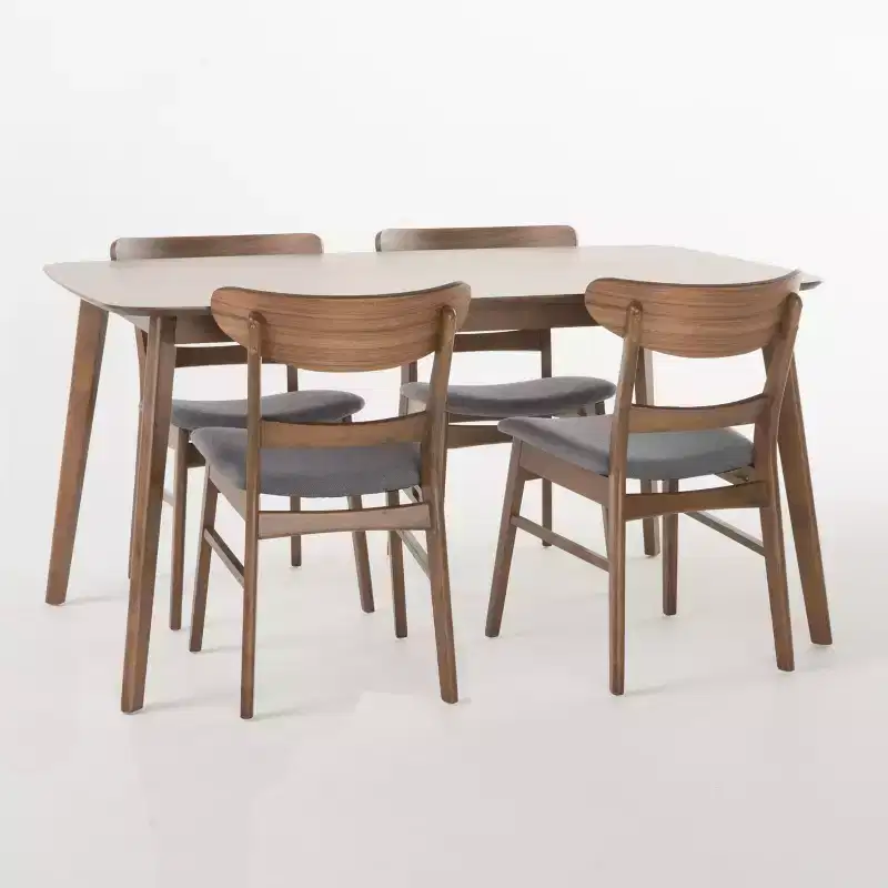 GDFStudio Dimick Mid Century Modern Fabric Upholstered Wood 5 Piece Dining Set