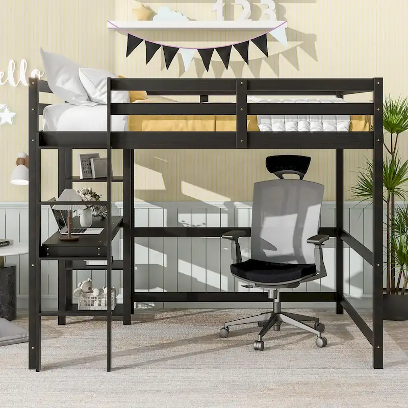 Full Loft Bed with Desk and Shelves