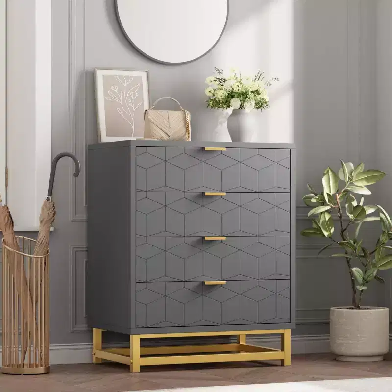 Zstar Bedroom Dressing Table, 4 Drawer Dresser with Metal Legs