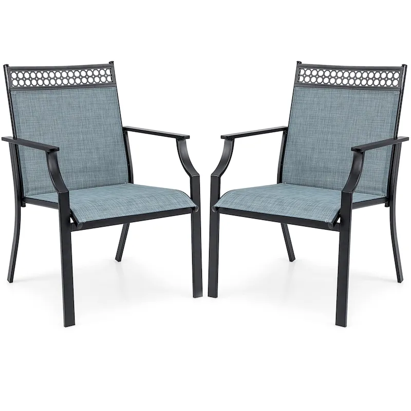 Blue/Coffee/Black Outdoor Patio Chair with High Backrest & Armrests, Set of 2