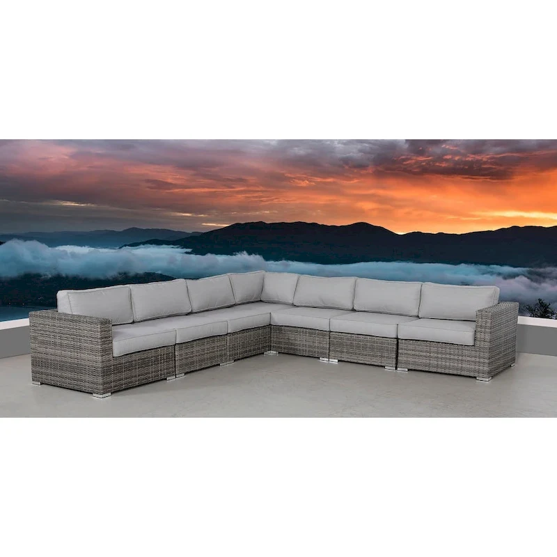 LSI 7 Piece Rattan Sectional Seating Group with Cushions