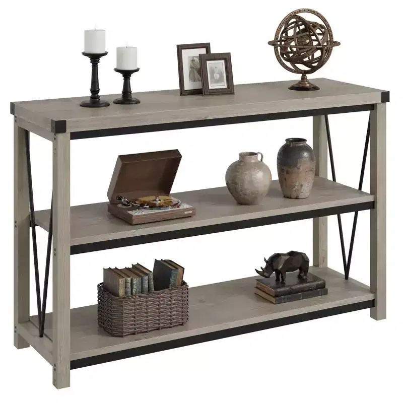 47 Narrow Long Console Table with Storage, 3 Tier Wood Console Table, Farmhouse Entryway Table