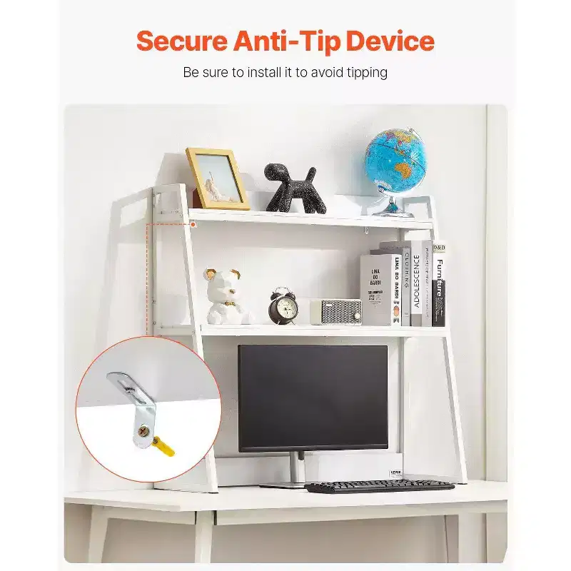 VIYET 35 2-Tier Desktop Bookshelf - White, Anti-Slip Feet Pads