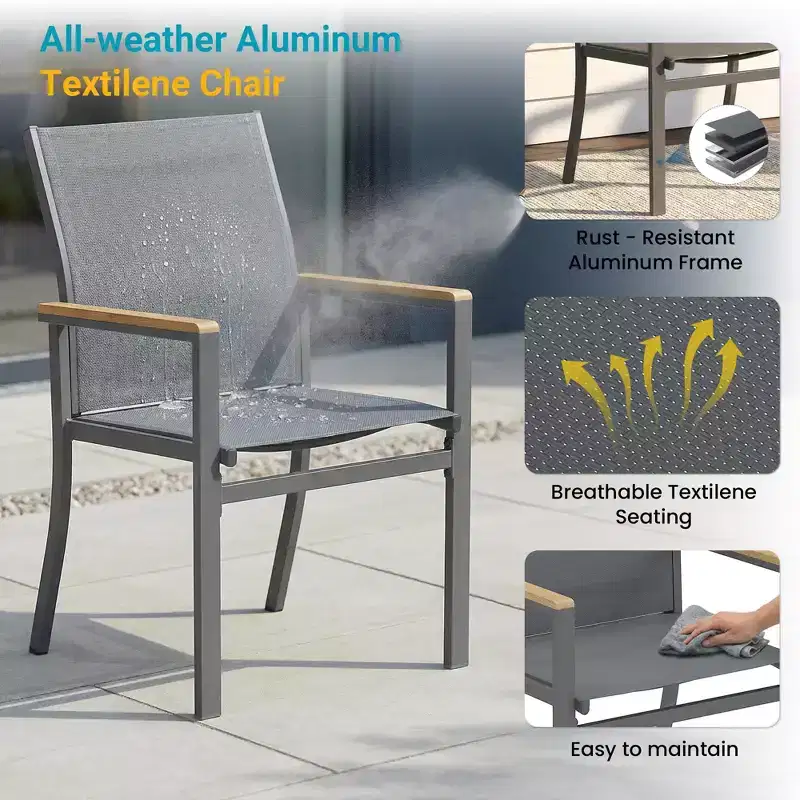 Heynemo 5-Piece Aluminum Patio Dining Set, 4 Outdoor Chairs with Square Patio Table for Deck, Garden