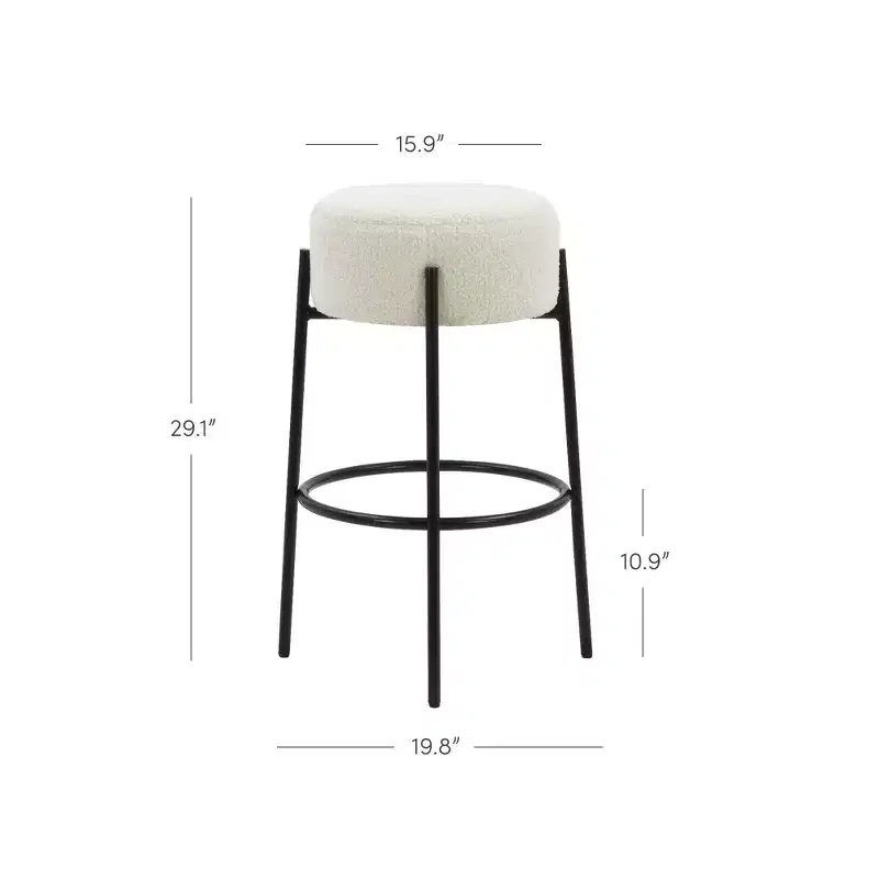 Nathan James Set of 4 Isaac Backless Counter Height Barstools White Boucle