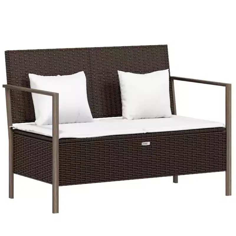 vidaXL Garden Bench Black PE rattan 2-Seater Garden Bench Rectangular