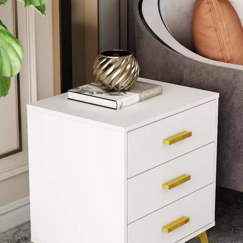 Famapy Chic White Nightstand: Stylish Storage with Golden Accents