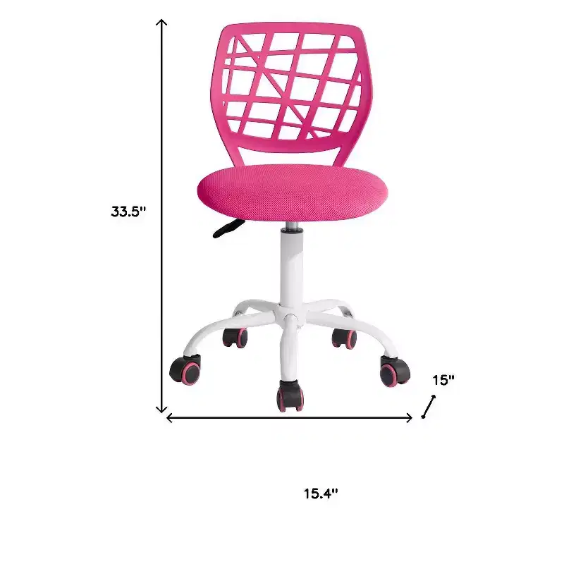 Pink and White Adjustable Height Swivel Rolling Office Chair