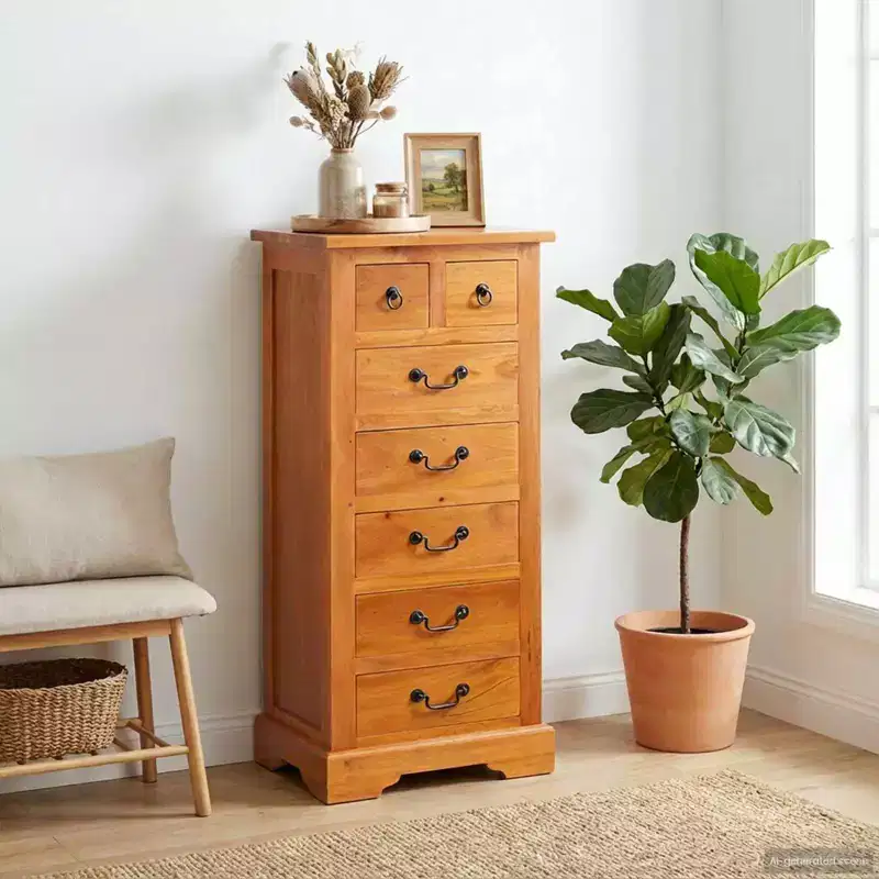 Natural Mahogany 7-Drawer Tall Chest – Rustic Style