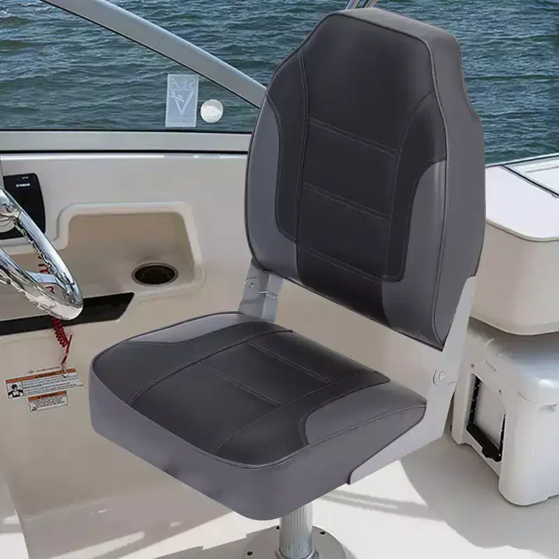2 Pack Folding Boat Seats, High Back Fishing Boat Seat, Comfortable Boat Chairs with Thick Sponge Padding and Hinge for Sightseeing Boat, Speedboat