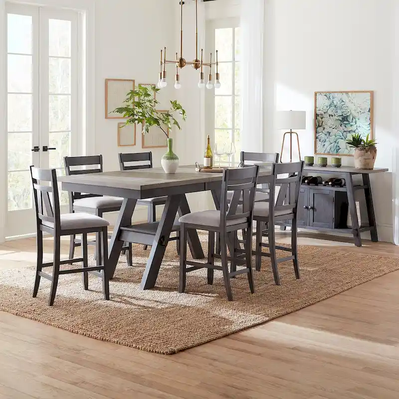 Industrial Counter Height Pub Table with 2 PU Upholstered Stools