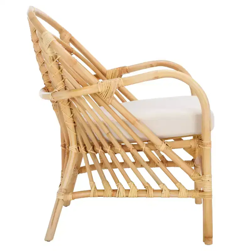 Rattan Accent Chair with Removable Cushion & Wood Frame
