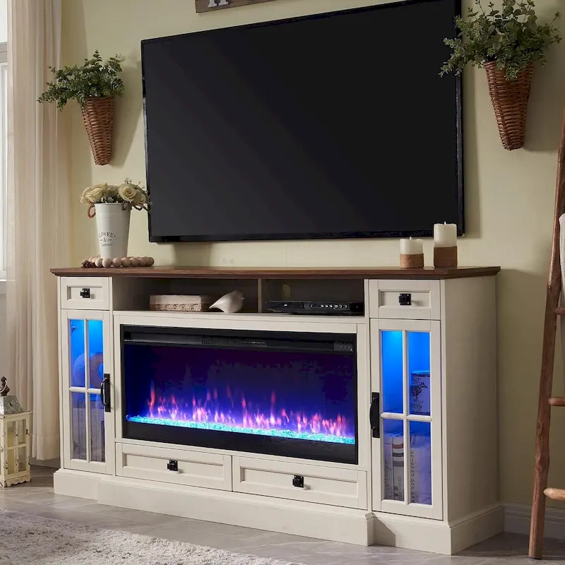 70 Farmhouse Fireplace TV Stand, Entertainment Center, Console Table
