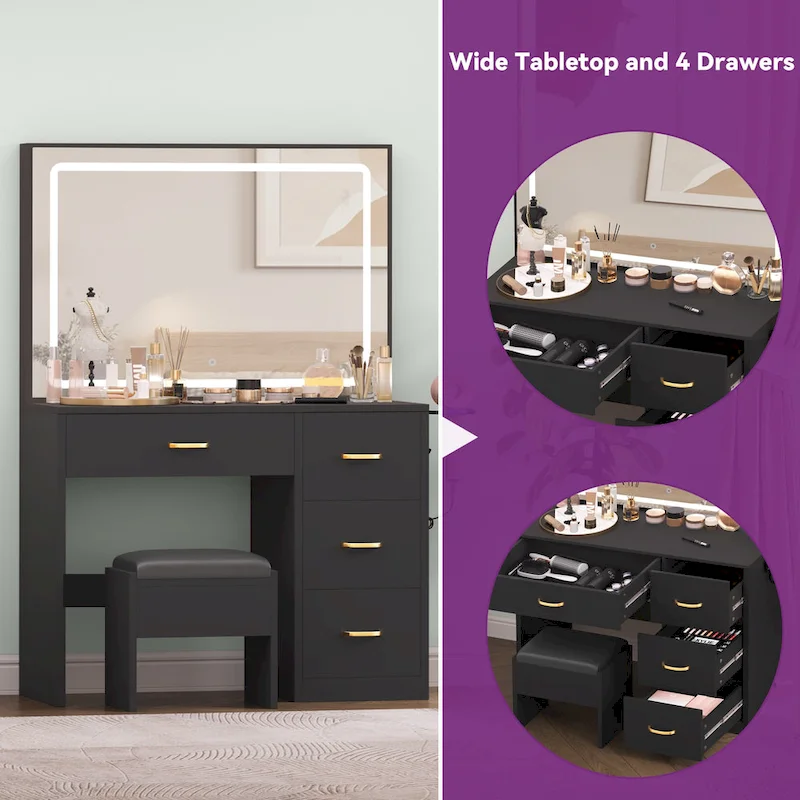 Moasis Makeup Vanity Table Cushioned Stool Vanity Desk Set - 35.43L x 15.74W x 53.54H