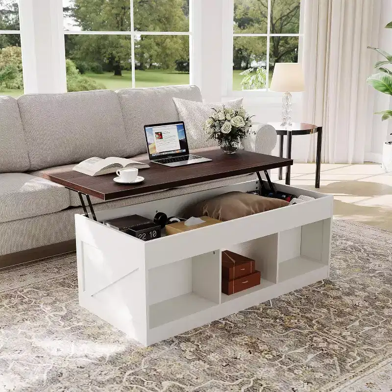 Elegant Smooth Slow Motion Lift-Top Coffee Table | Hidden Storage & Removable Shelf, Rustic Farmhouse Wood-Metal Design, Easy Assembly