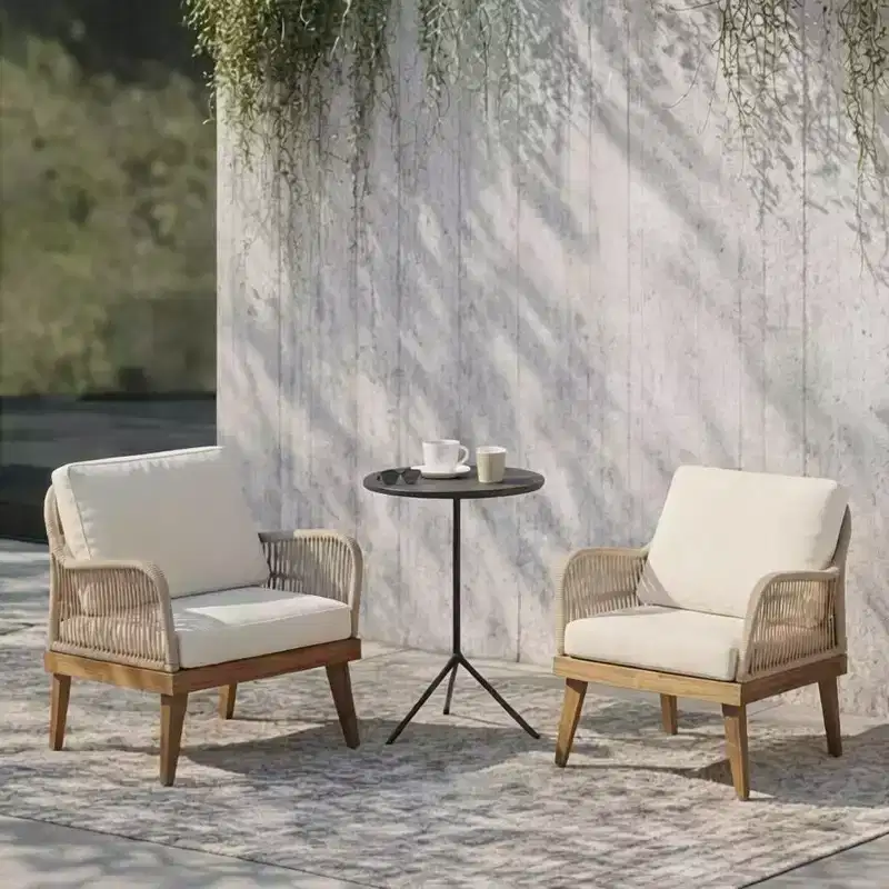 Christopher Knight Home Matthieu Modern Acacia Wood Patio Club Chairs with Cushion and Rope Detail (Set of 2)
