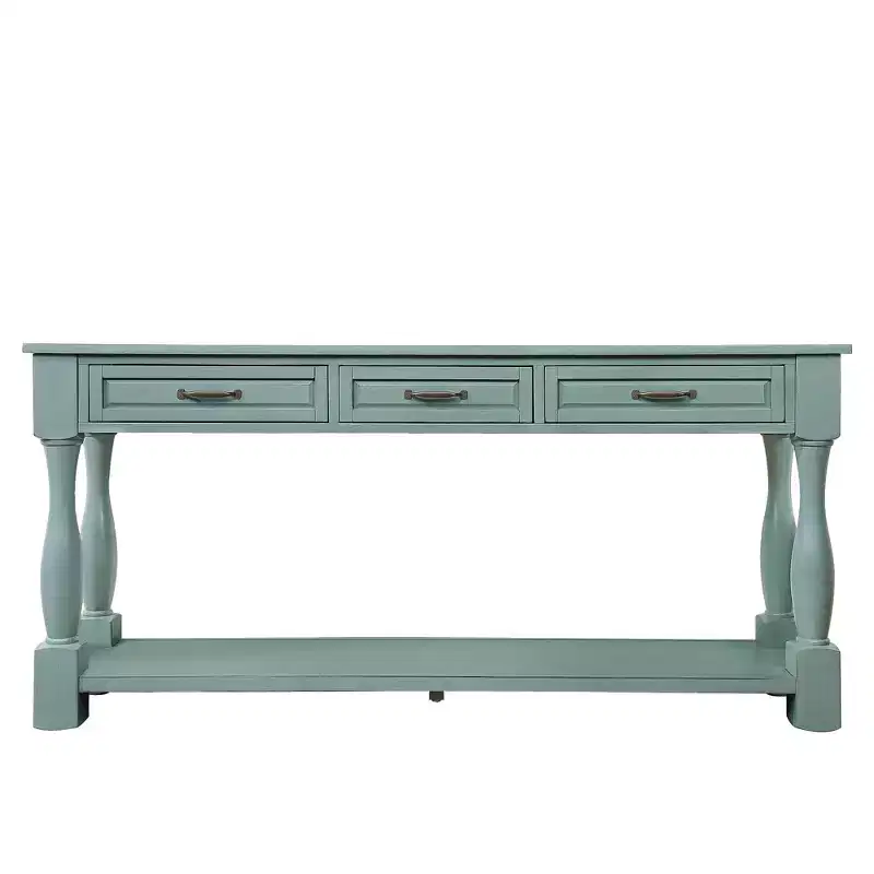 Hostack 63'' Long Console Table with 3 Drawers and 1 Bottom Shelf for Entryway and Hallway, Retro Blue