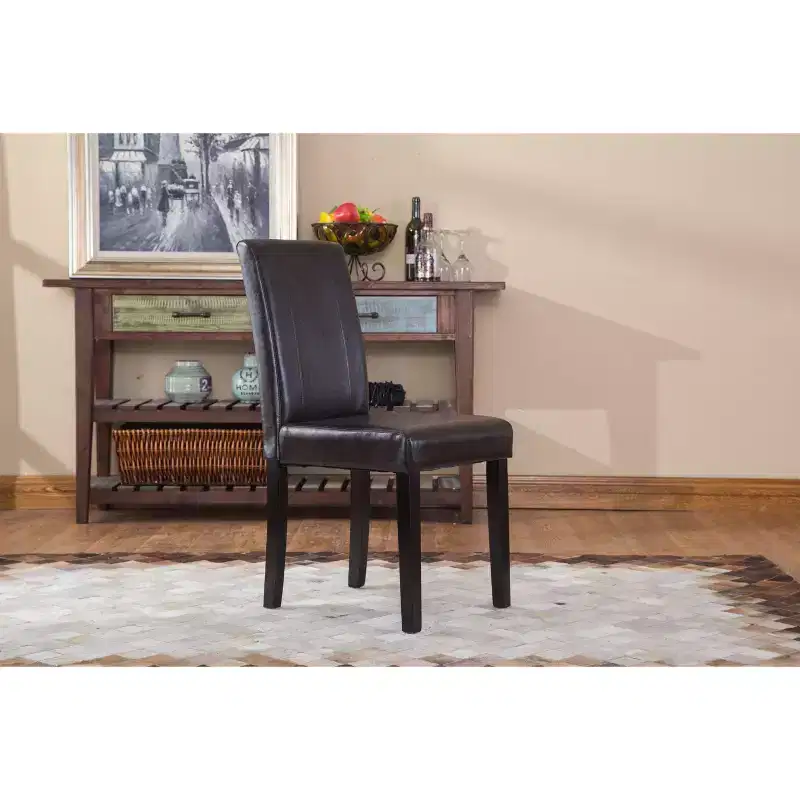 Okak Urban Style Dining Chairs Parson Chairs Set of 2, Faux Leather Upholstery with UV-Resistant, Solid Wood Espresso Legs & Slim Back