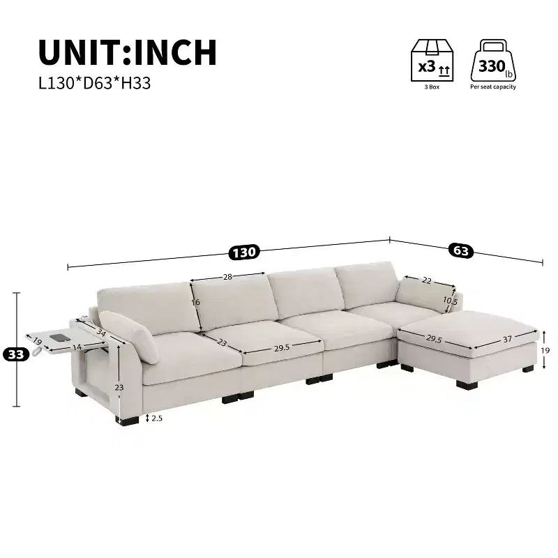 Merax 5-Seat Chenille Upholstery L-Shaped Modular Sectional Sofa