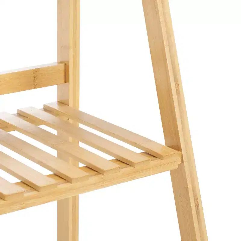 4-Tier Bamboo Ladder Bookshelf, Natural Finish, Open Back Display Shelf