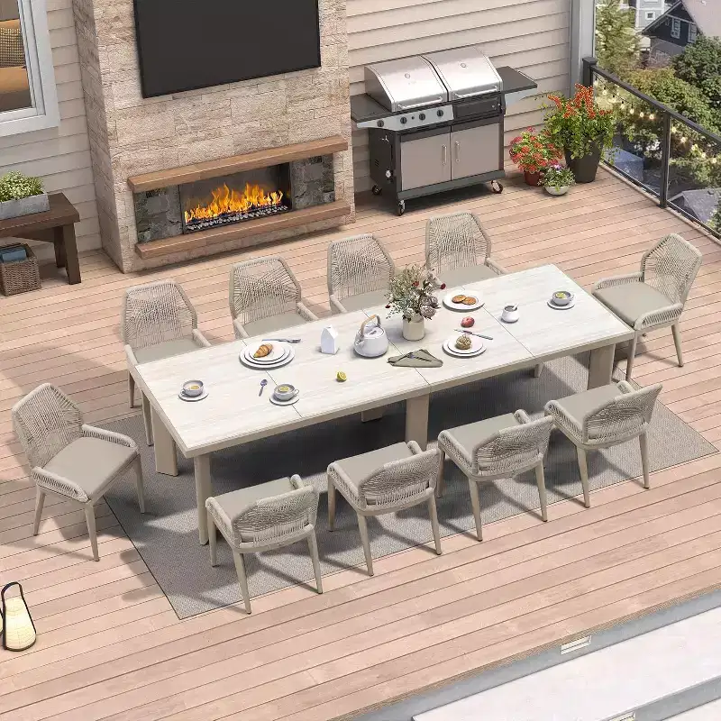 PURPLE LEAF Dining Set Patio Metal Table and Wicker Rattan Chairs for Outside Porch Garden Kitchen Modern Outdoor Furniture Sets