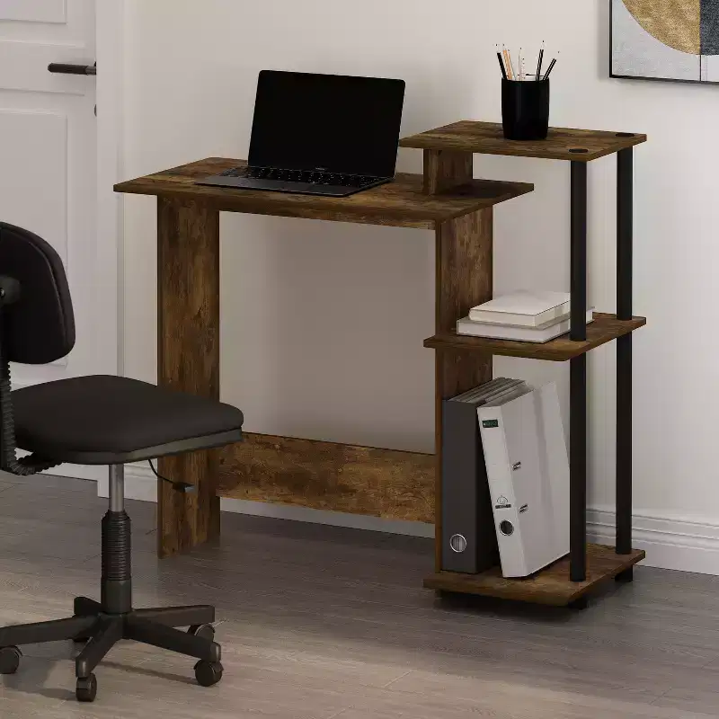 Gold Poplar Wood Writing Desk with File Drawer
